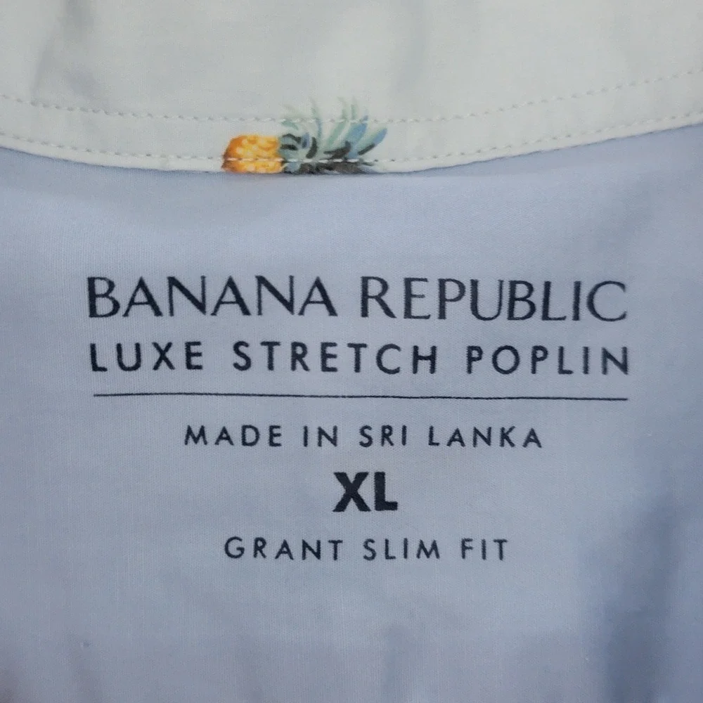 Banana Republic Grant Slim Fit Luxe Stretch Poplin Button Up Shirt XL Pineapple